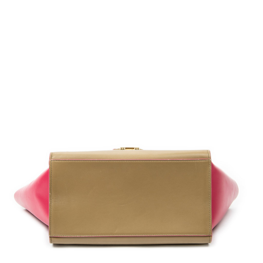 Shoulder Bag Small Trapeze Beige Calfskin Leather