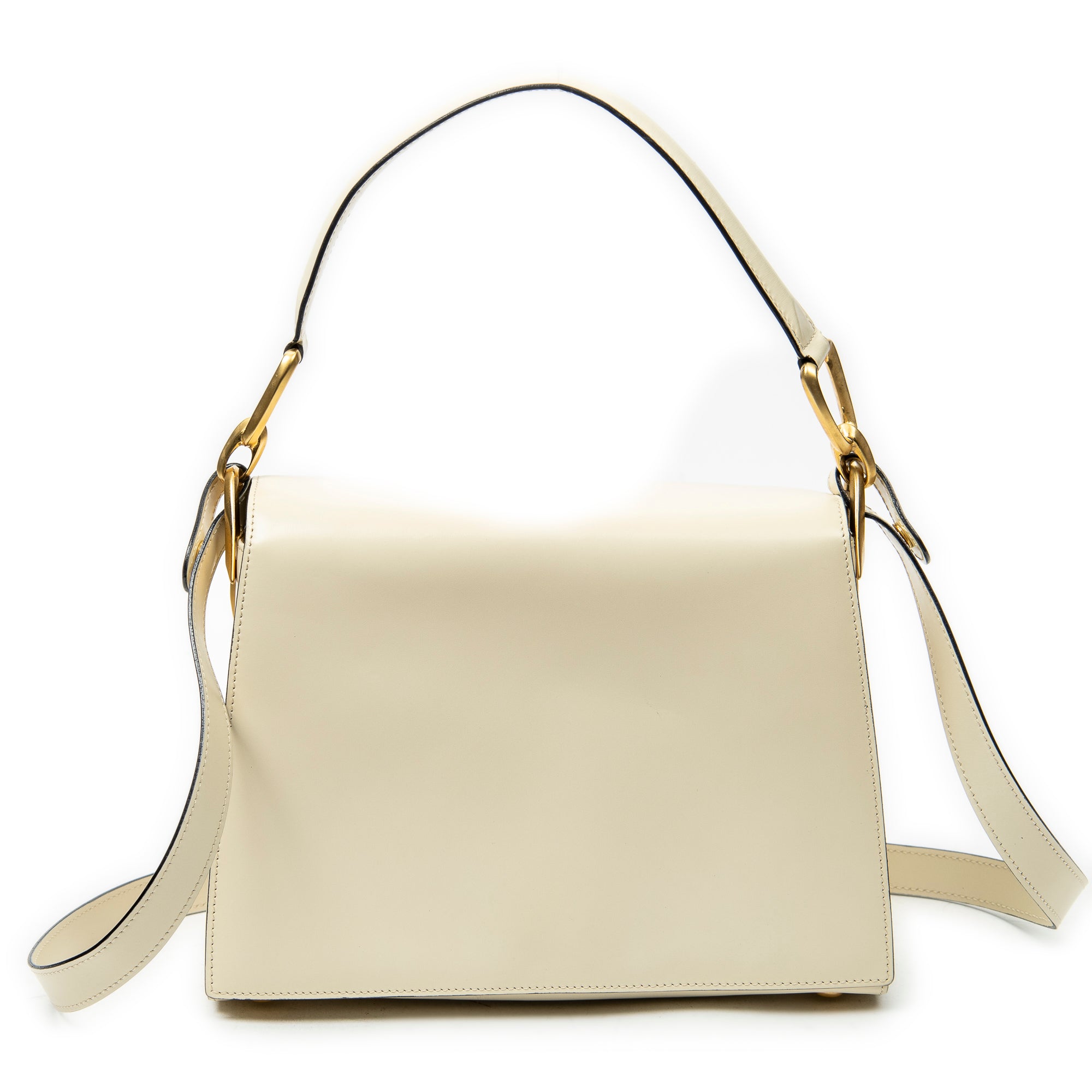 Shoulder Bag Vintage Flap Top Handle Ivory Calfskin Leather