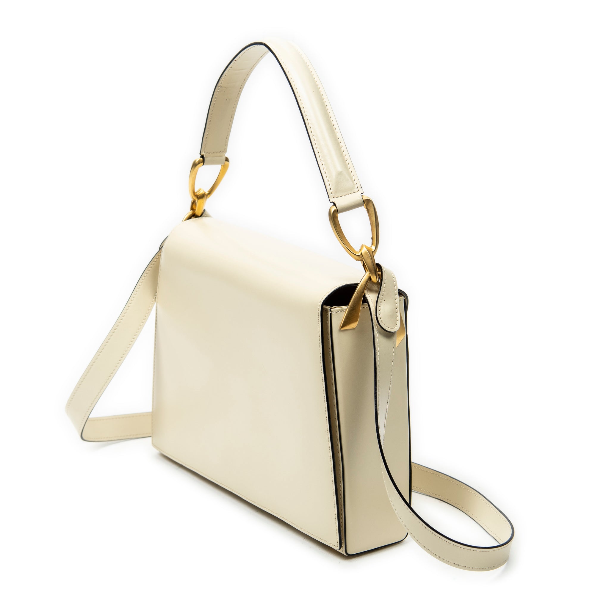 Shoulder Bag Vintage Flap Top Handle Ivory Calfskin Leather
