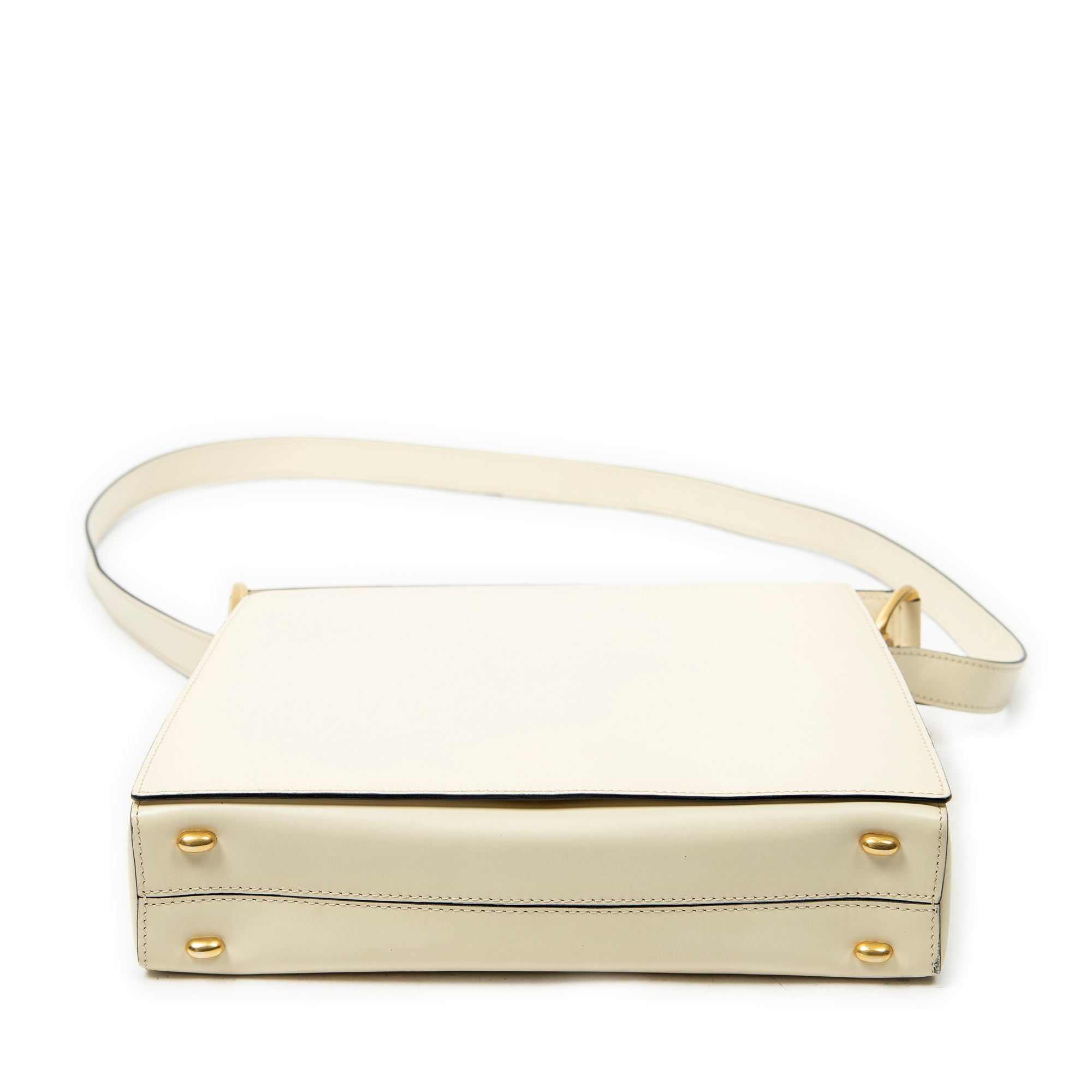 Shoulder Bag Vintage Flap Top Handle Ivory Calfskin Leather
