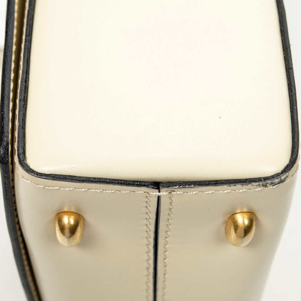 Shoulder Bag Vintage Flap Top Handle Ivory Calfskin Leather