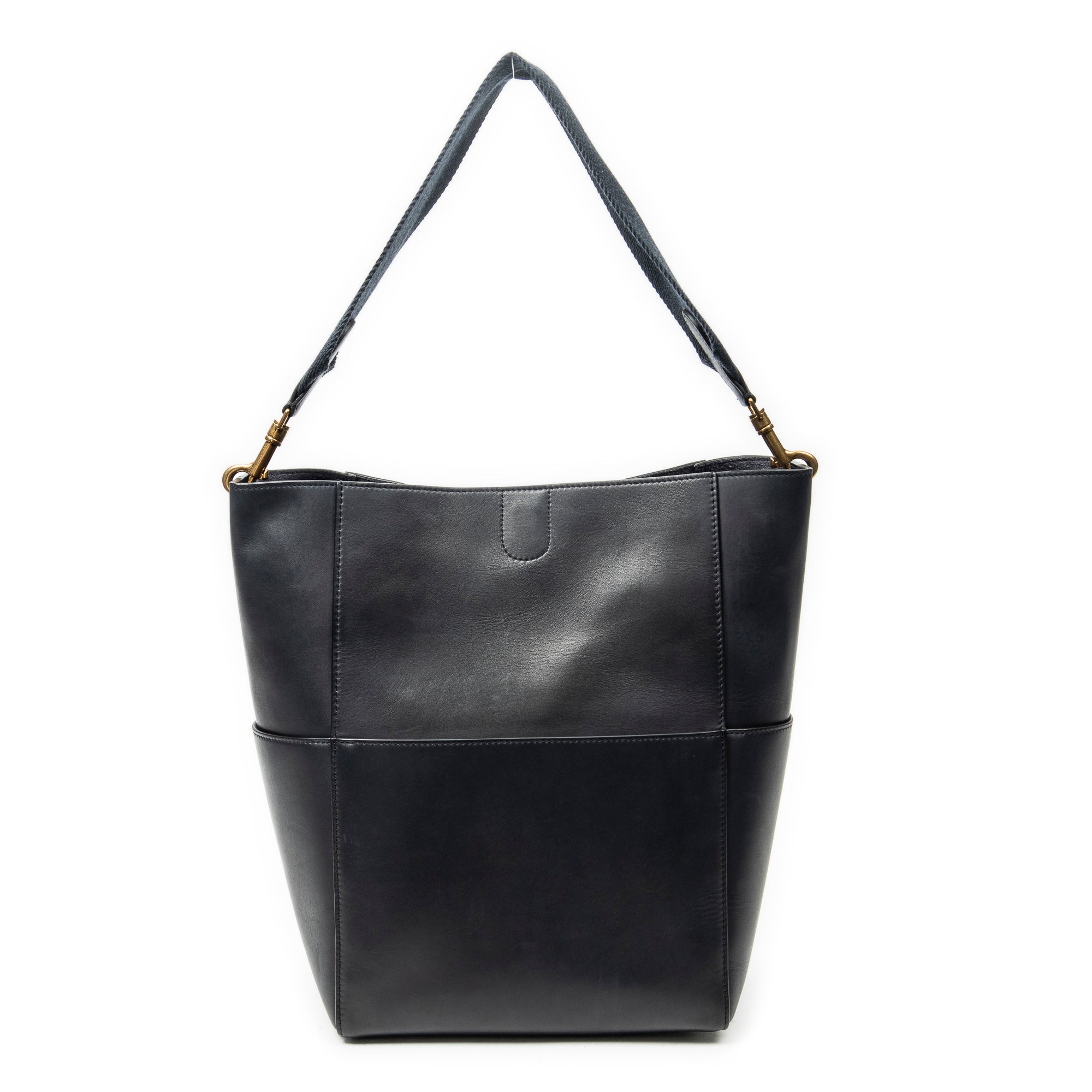 Shoulder Bag Medium Seau Sangle Navy Calfskin Leather
