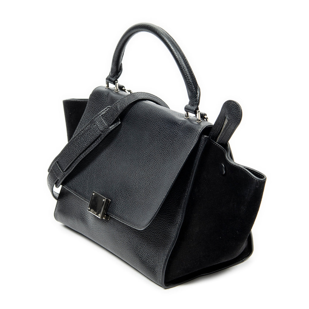 Shoulder Bag Small Trapeze Black Grained Calfskin Leather