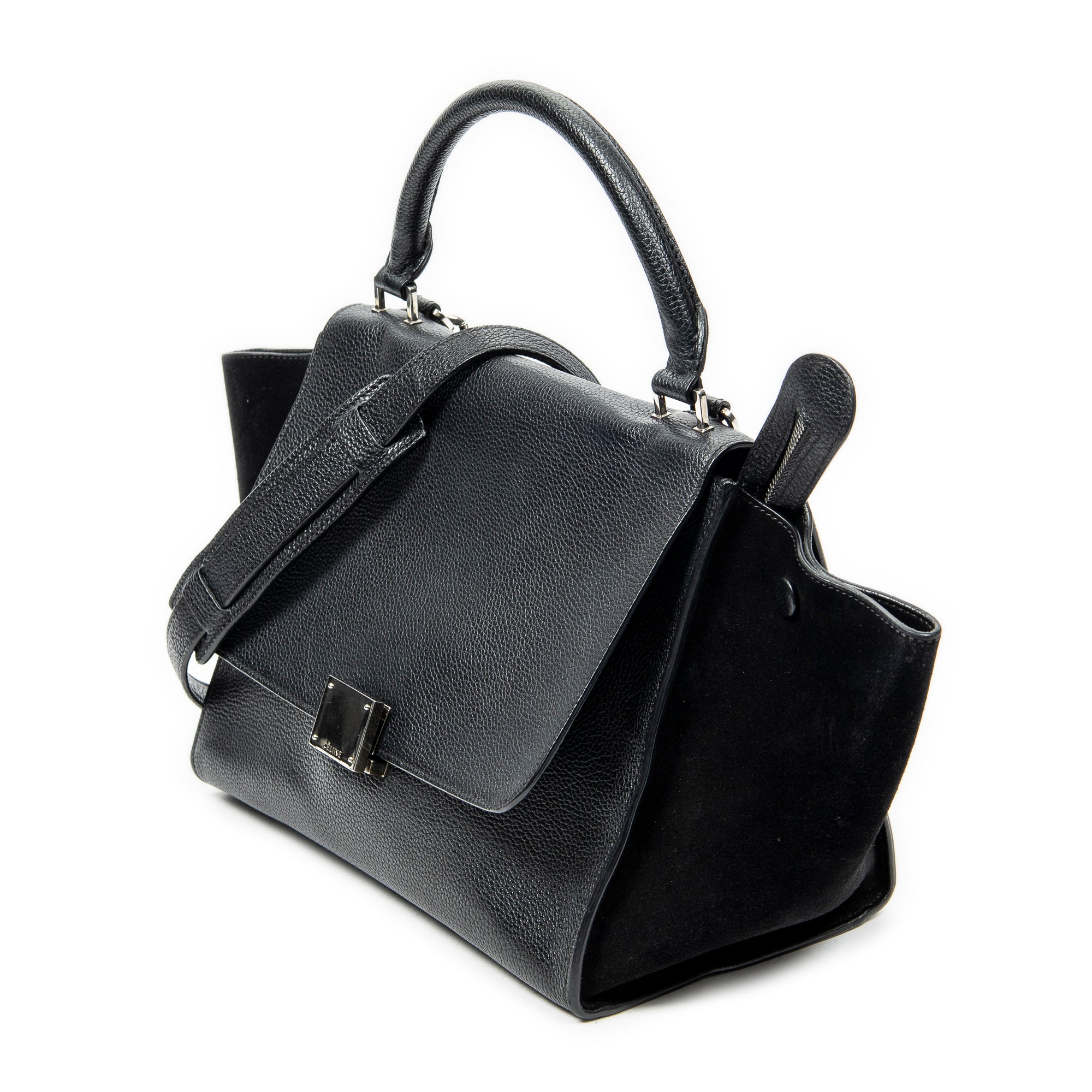 Shoulder Bag Small Trapeze Black Grained Calfskin Leather