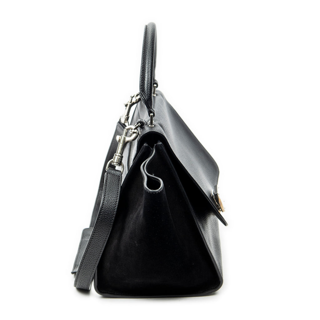 Shoulder Bag Small Trapeze Black Grained Calfskin Leather