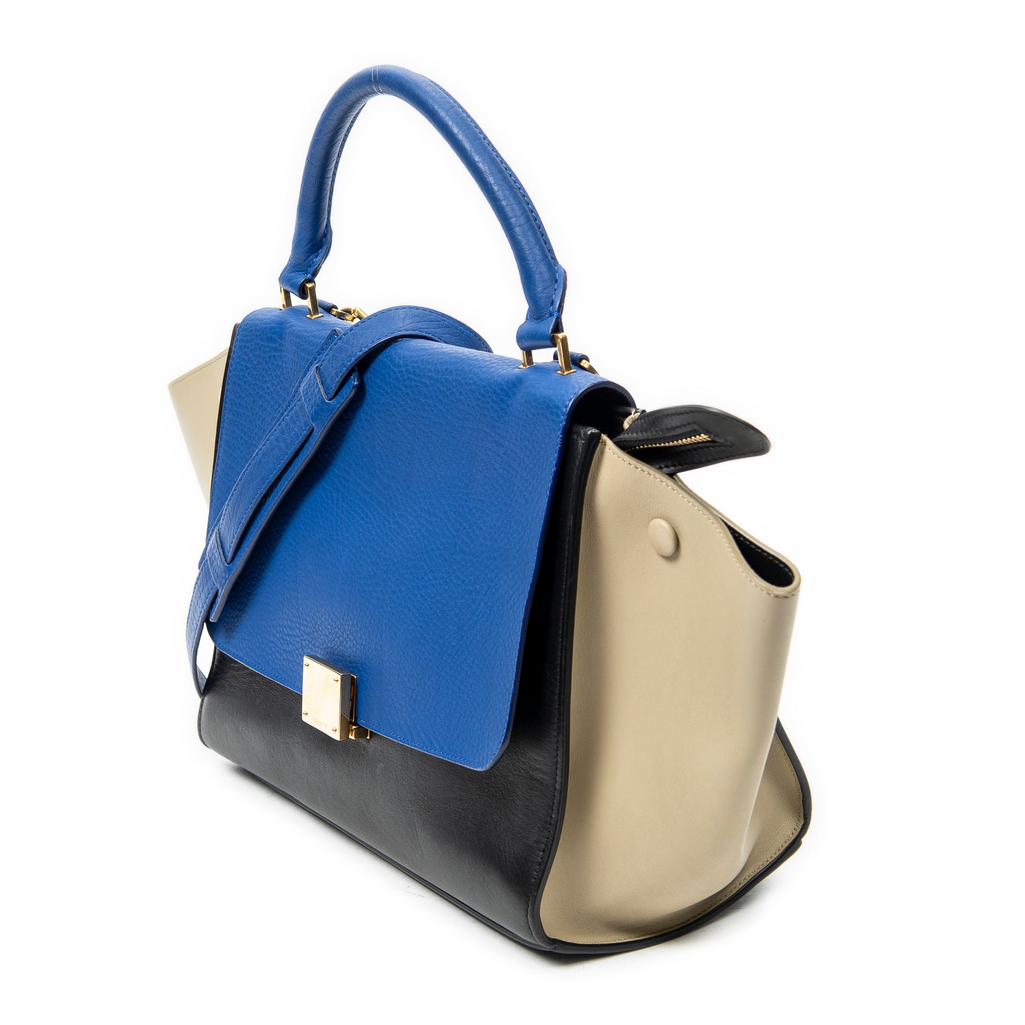 Shoulder Bag Small Trapeze Blue Calfskin Leather