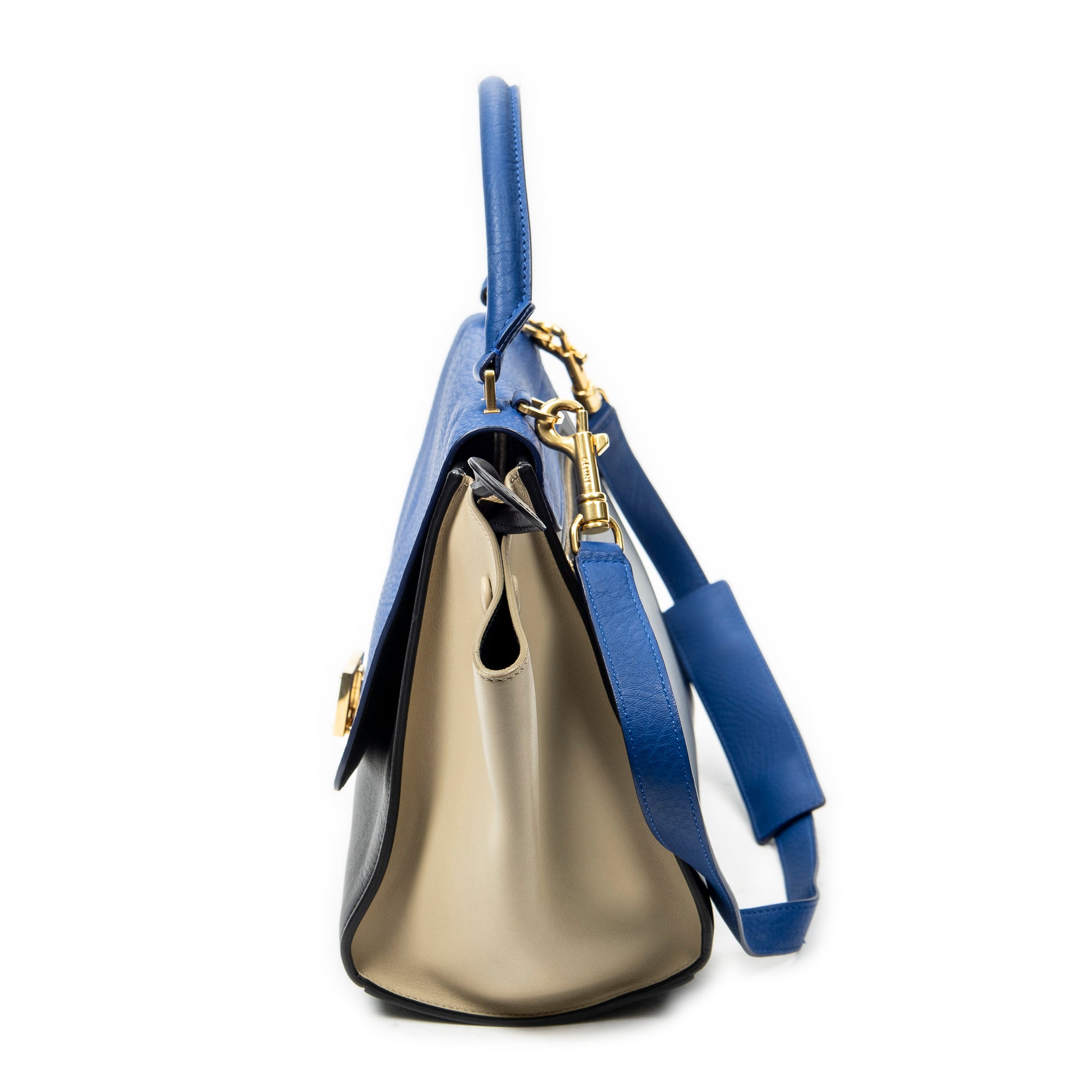 Shoulder Bag Small Trapeze Blue Calfskin Leather