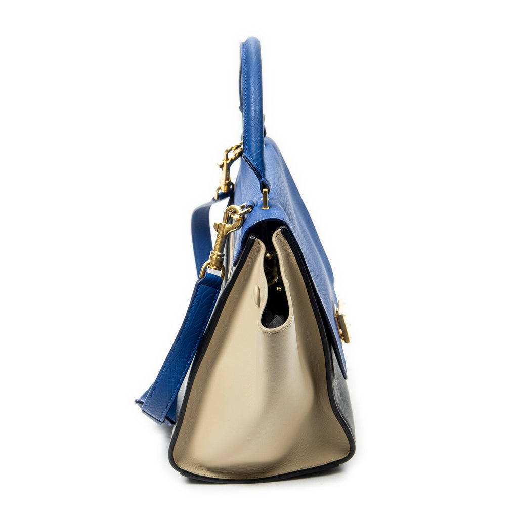 Shoulder Bag Small Trapeze Blue Calfskin Leather