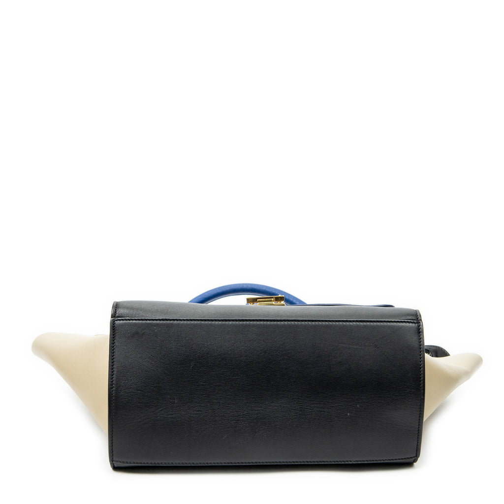 Shoulder Bag Small Trapeze Blue Calfskin Leather