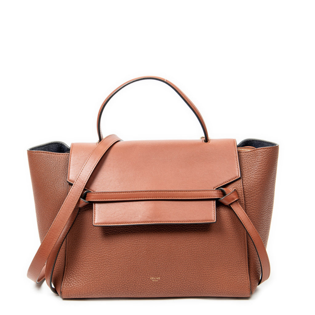 Shoulder Bag Mini Belt Bag Brown Grained Calfskin Leather