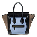 Sac bandoulière Micro Luggage en cuir de veau grainé bleu
