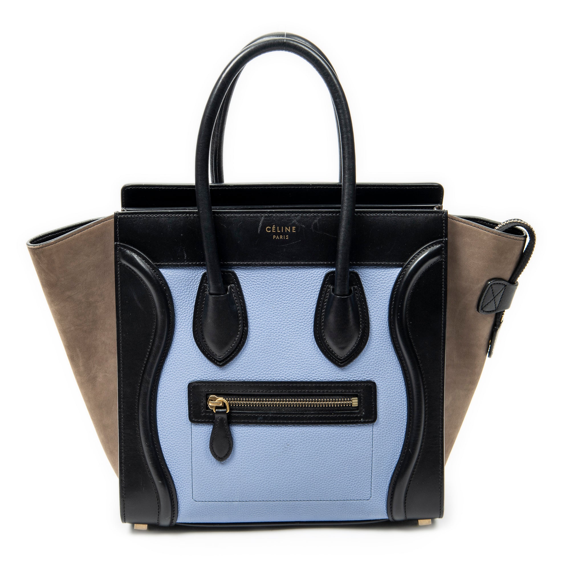 Shoulder Bag Micro Luggage Blue Grained Calfskin Leather