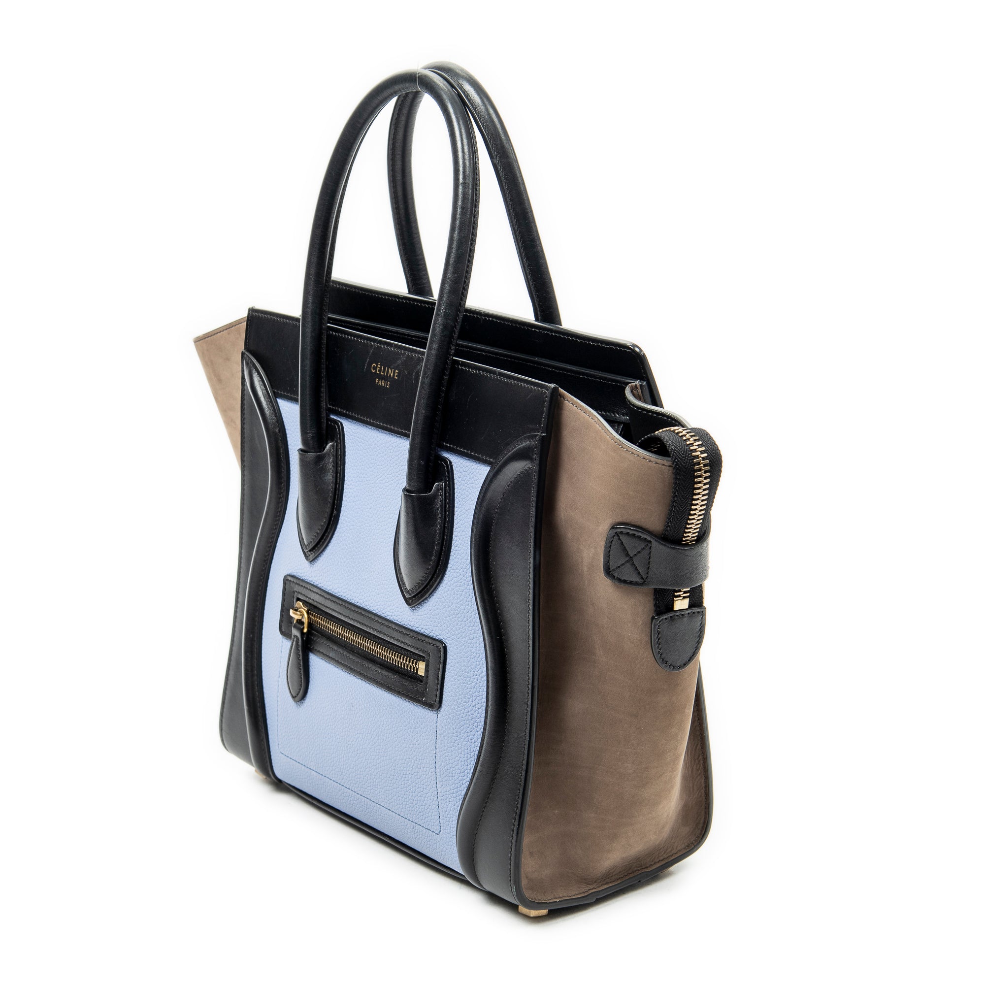 Shoulder Bag Micro Luggage Blue Grained Calfskin Leather