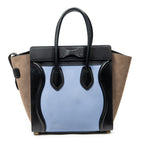 Shoulder Bag Micro Luggage Blue Grained Calfskin Leather