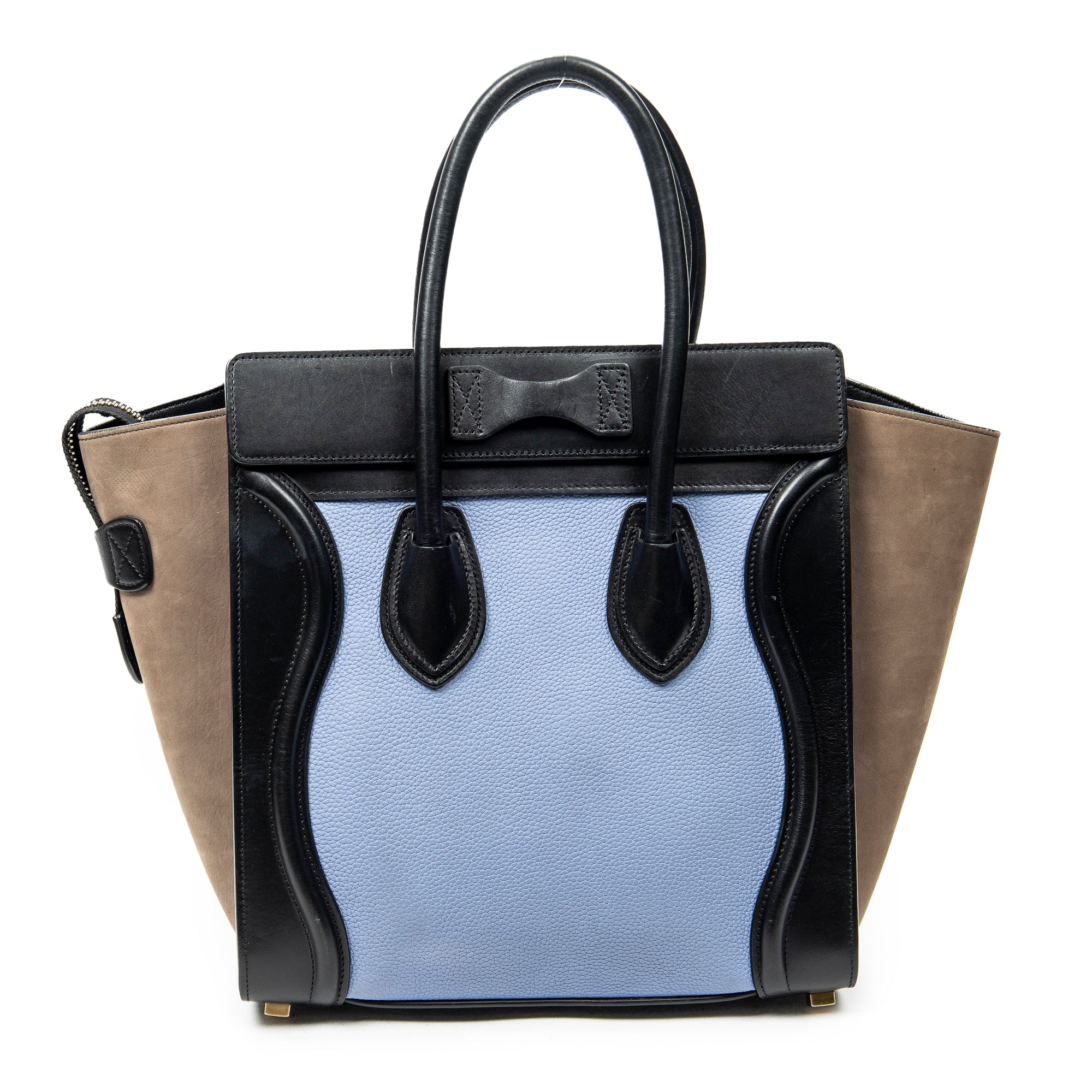 Shoulder Bag Micro Luggage Blue Grained Calfskin Leather