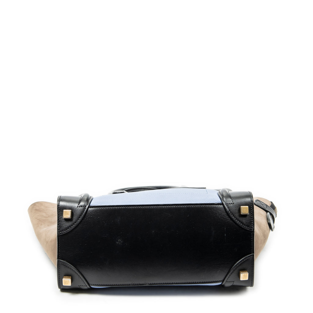 Shoulder Bag Micro Luggage Blue Grained Calfskin Leather
