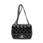Shoulder Bag Mini Classic Square Flap Black Quilted Patent Leather