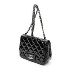 Shoulder Bag Mini Classic Square Flap Black Quilted Patent Leather