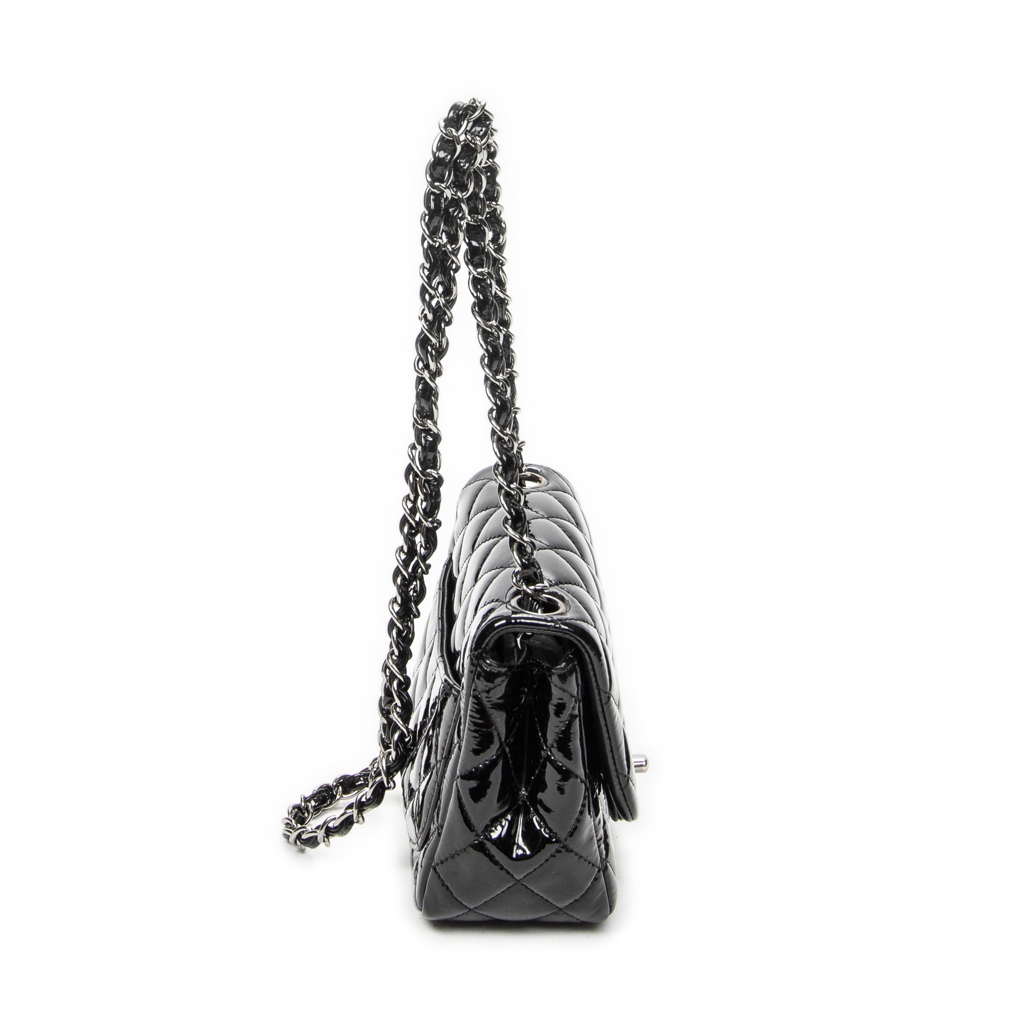 Shoulder Bag Mini Classic Square Flap Black Quilted Patent Leather