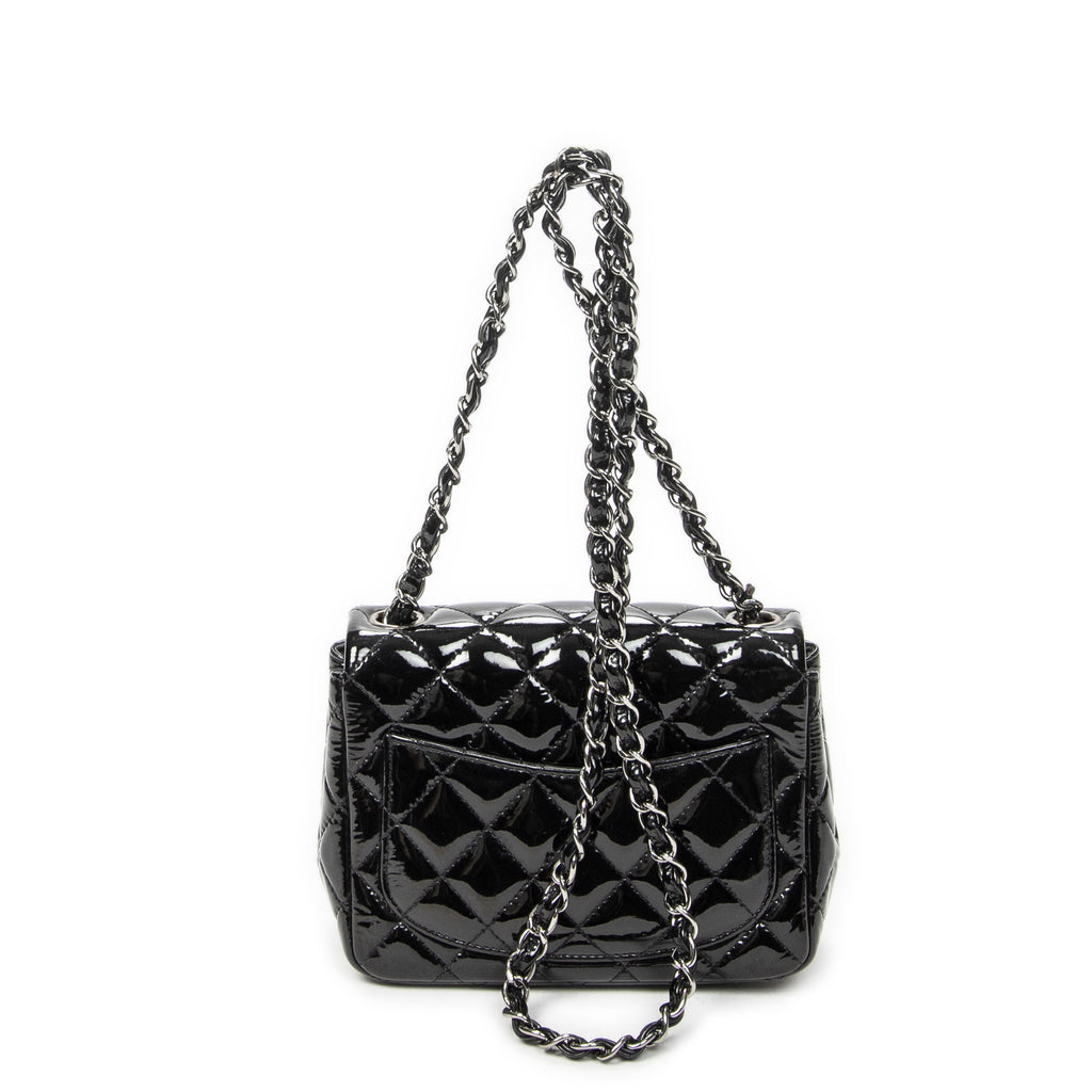 Shoulder Bag Mini Classic Square Flap Black Quilted Patent Leather
