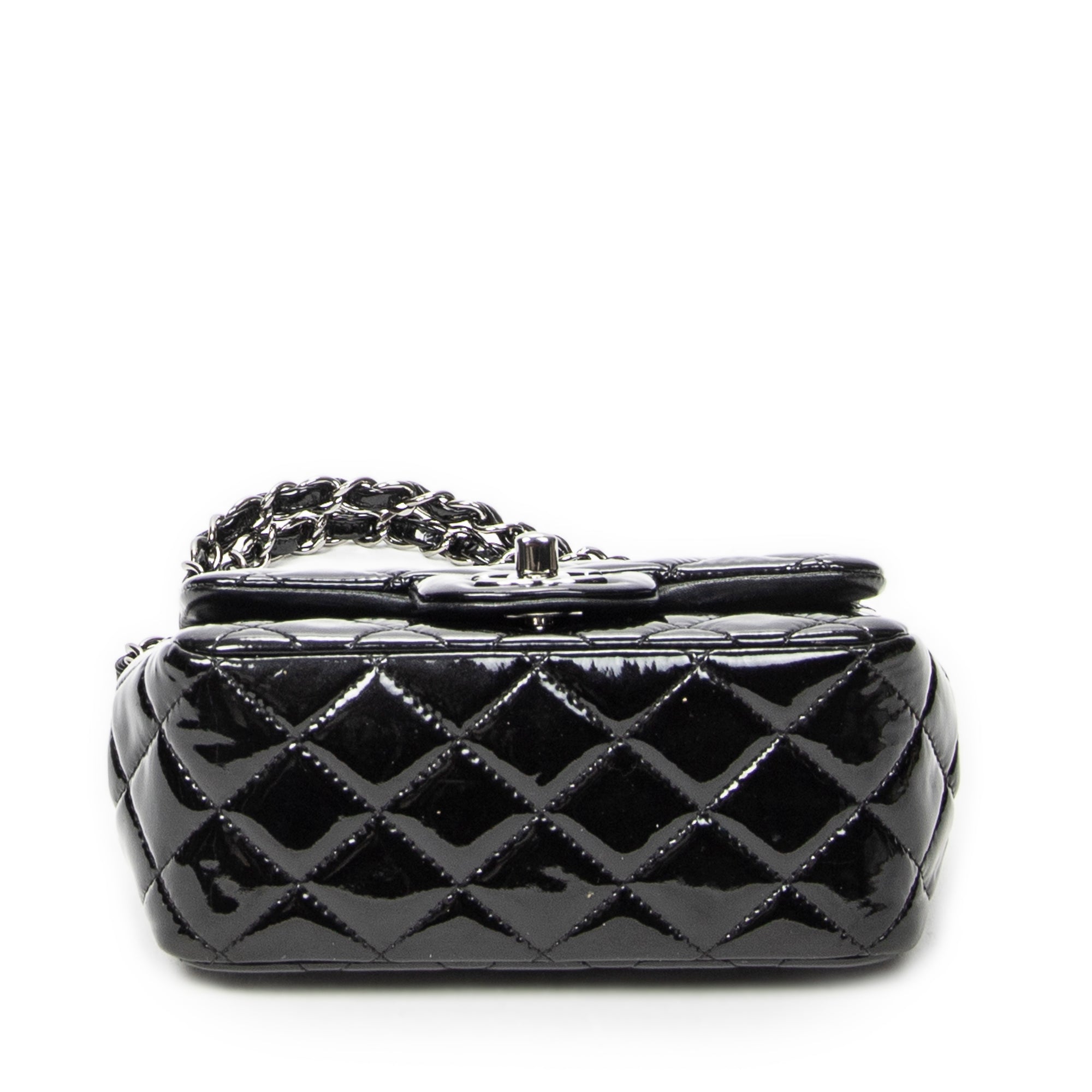 Shoulder Bag Mini Classic Square Flap Black Quilted Patent Leather