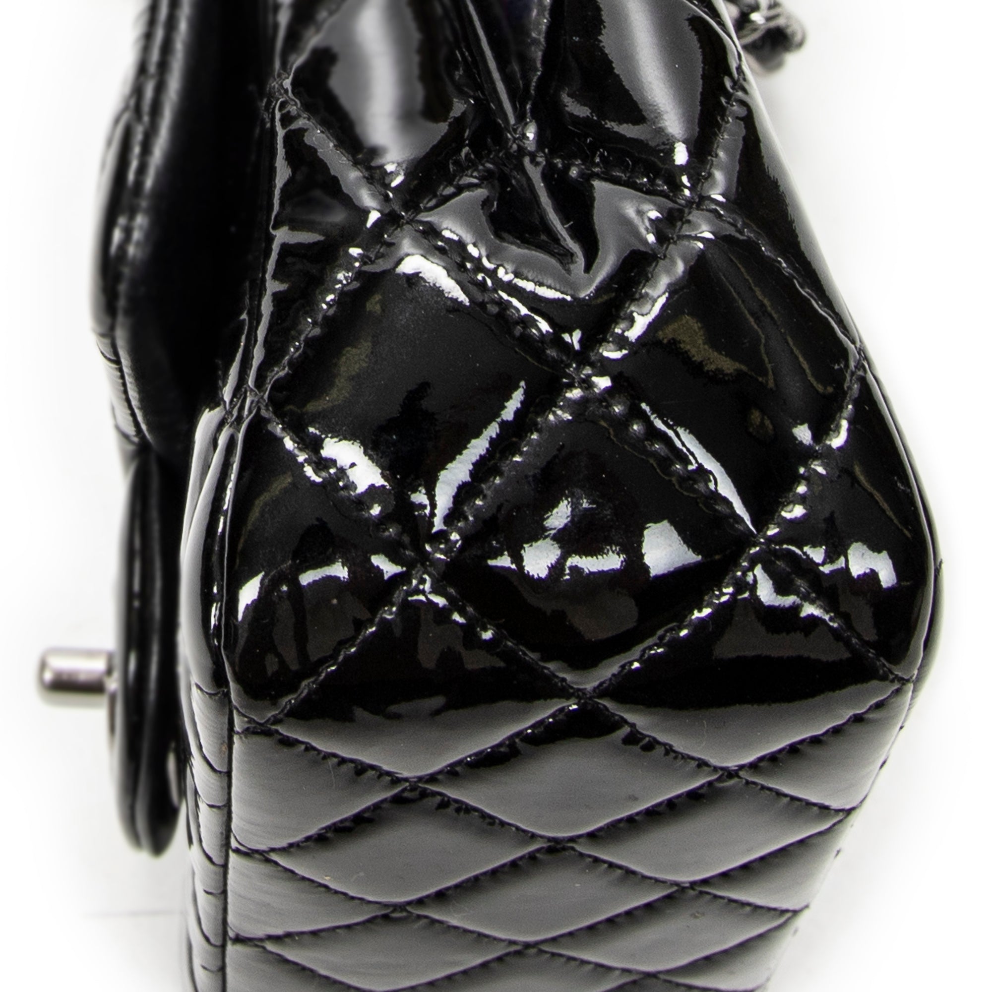 Shoulder Bag Mini Classic Square Flap Black Quilted Patent Leather