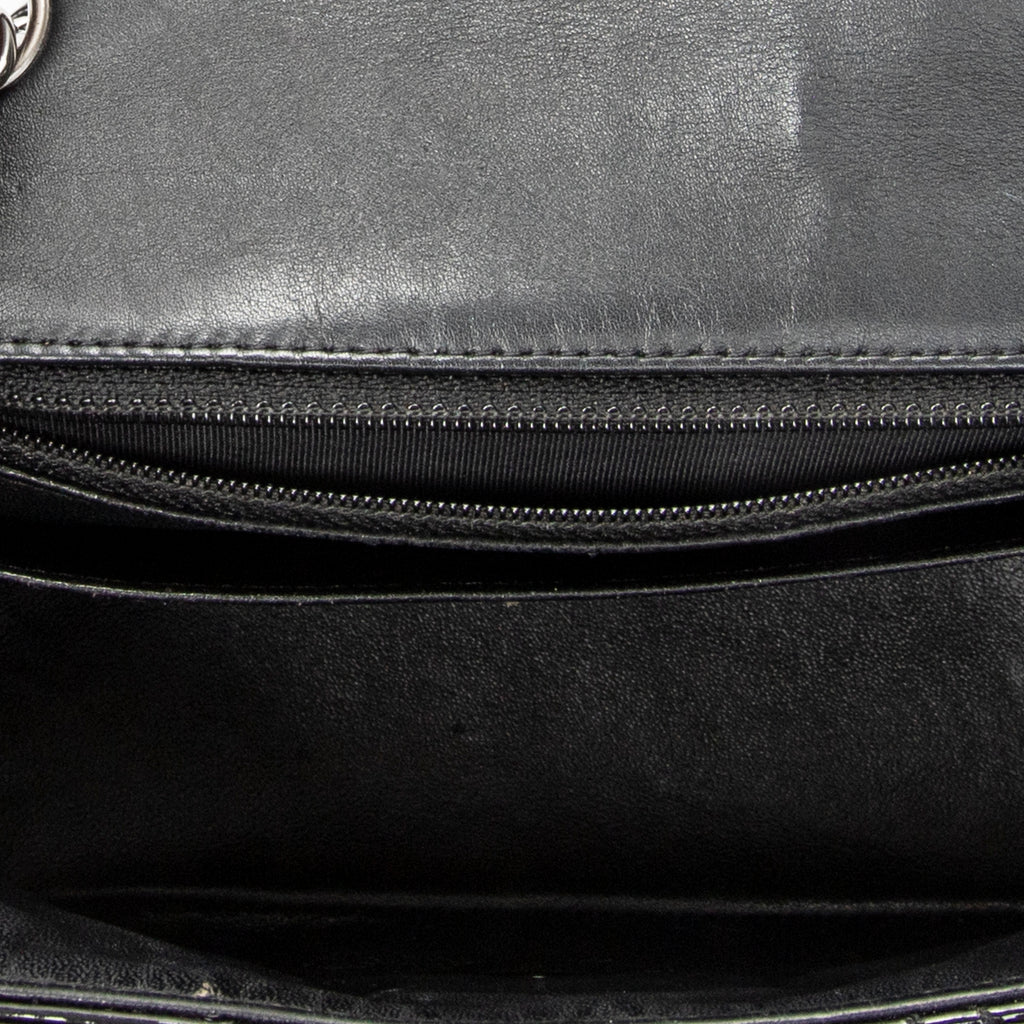 Shoulder Bag Mini Classic Square Flap Black Quilted Patent Leather