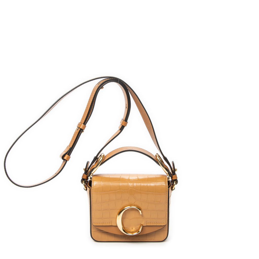 Shoulder Bag Mini C Crossbody Tan Croc Embossed Leather