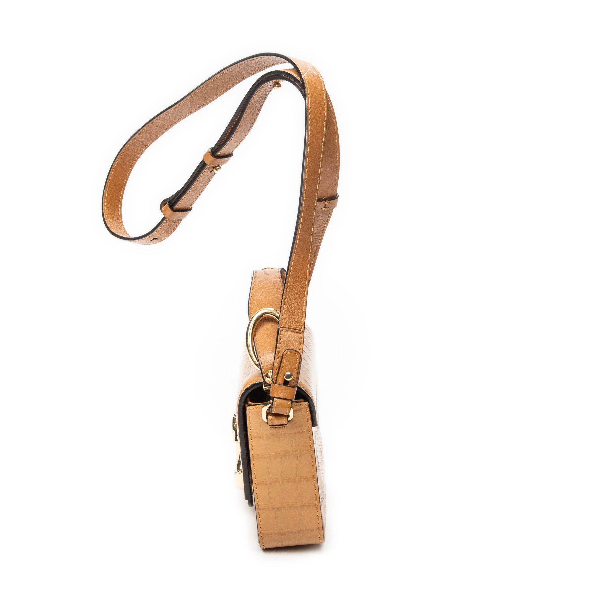 Shoulder Bag Mini C Crossbody Tan Croc Embossed Leather