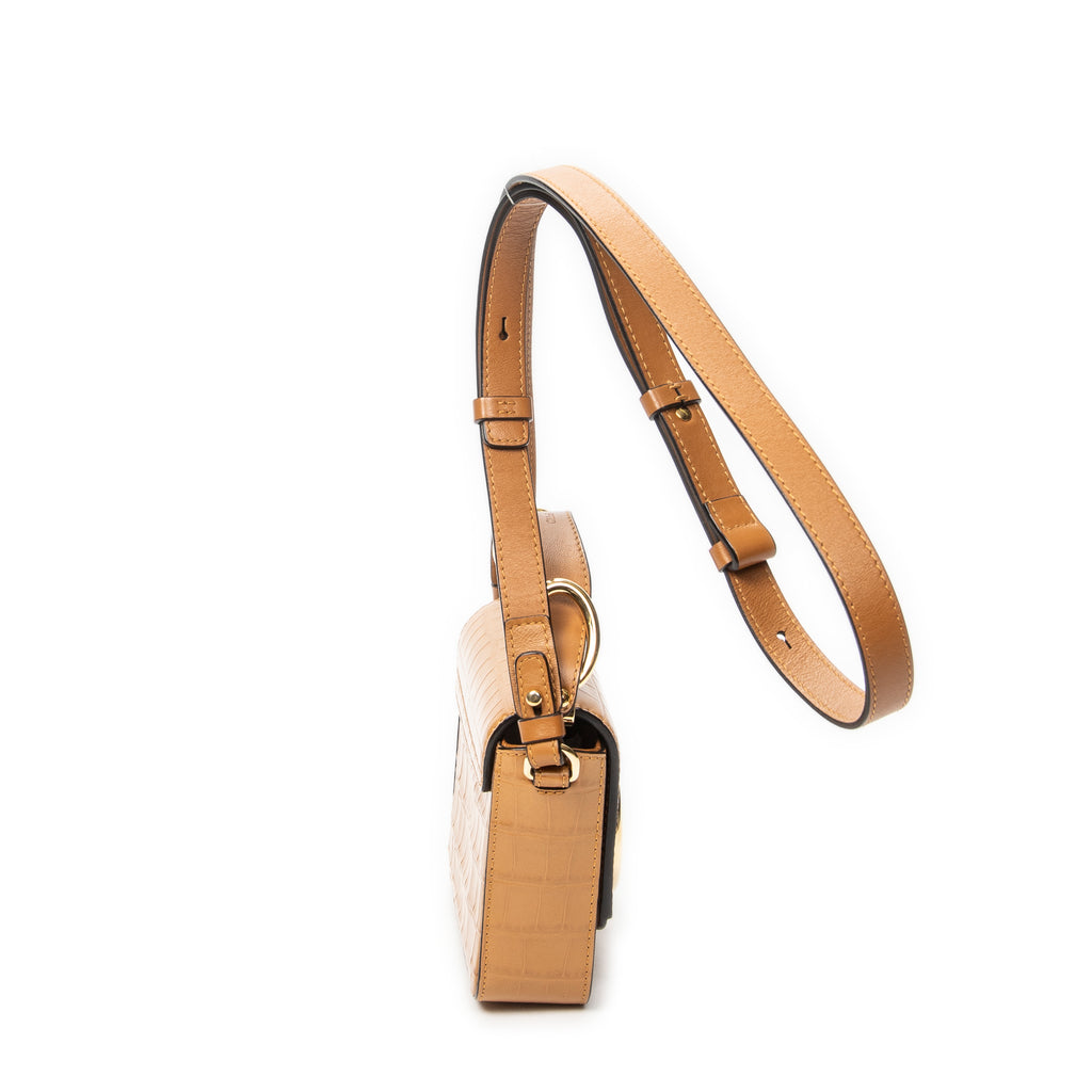 Shoulder Bag Mini C Crossbody Tan Croc Embossed Leather