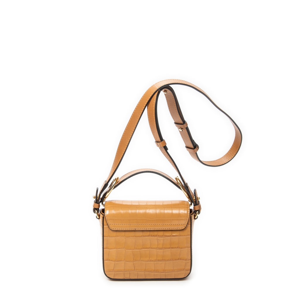 Shoulder Bag Mini C Crossbody Tan Croc Embossed Leather