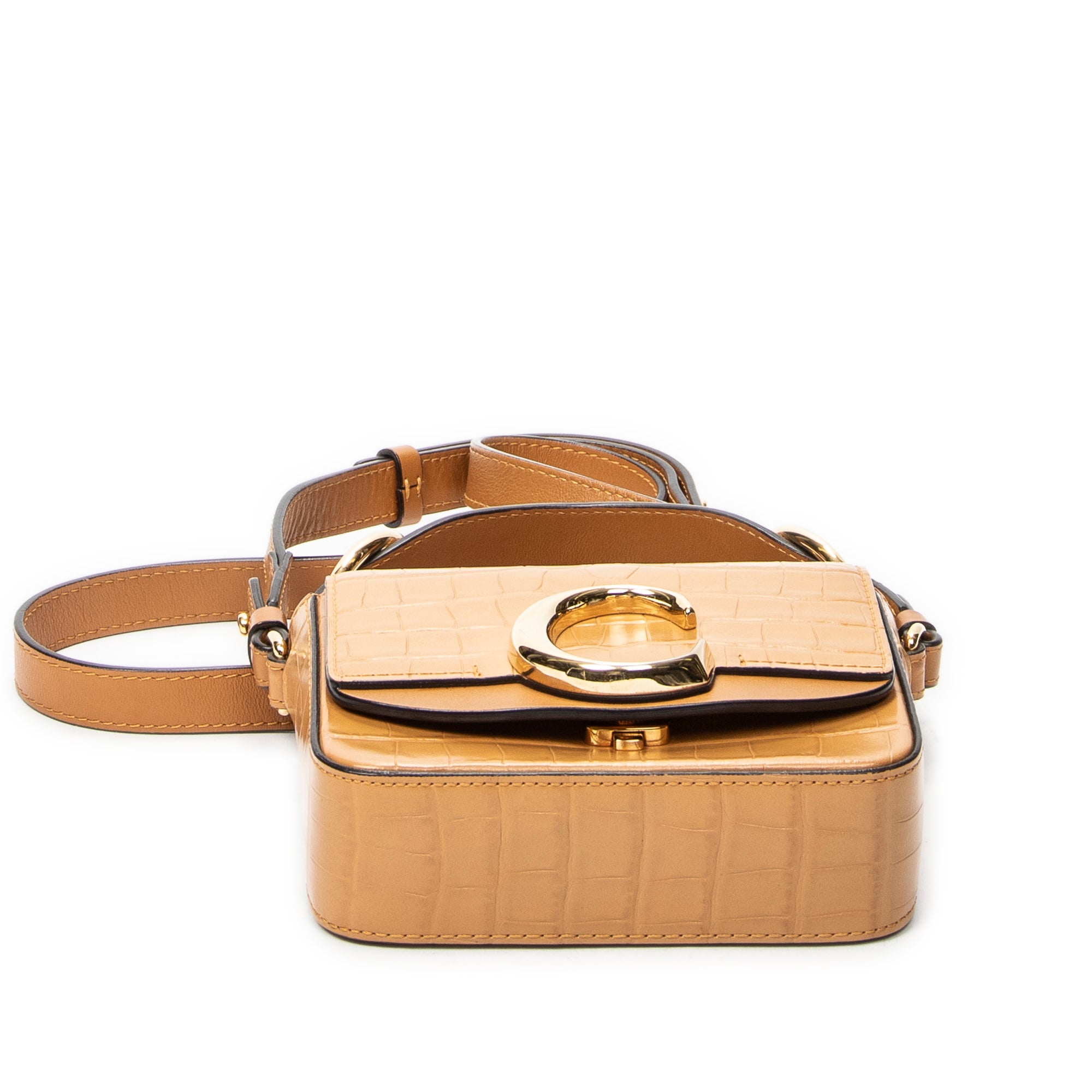 Shoulder Bag Mini C Crossbody Tan Croc Embossed Leather
