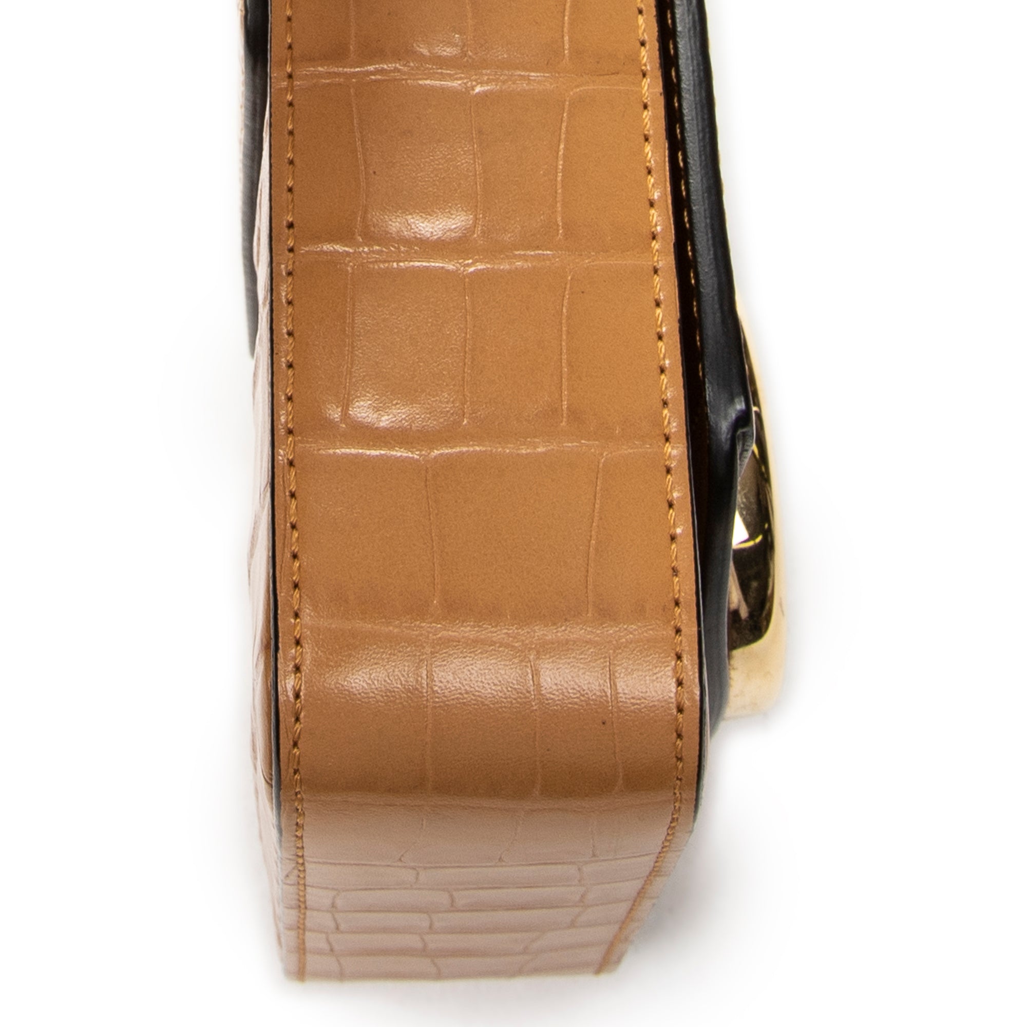 Shoulder Bag Mini C Crossbody Tan Croc Embossed Leather