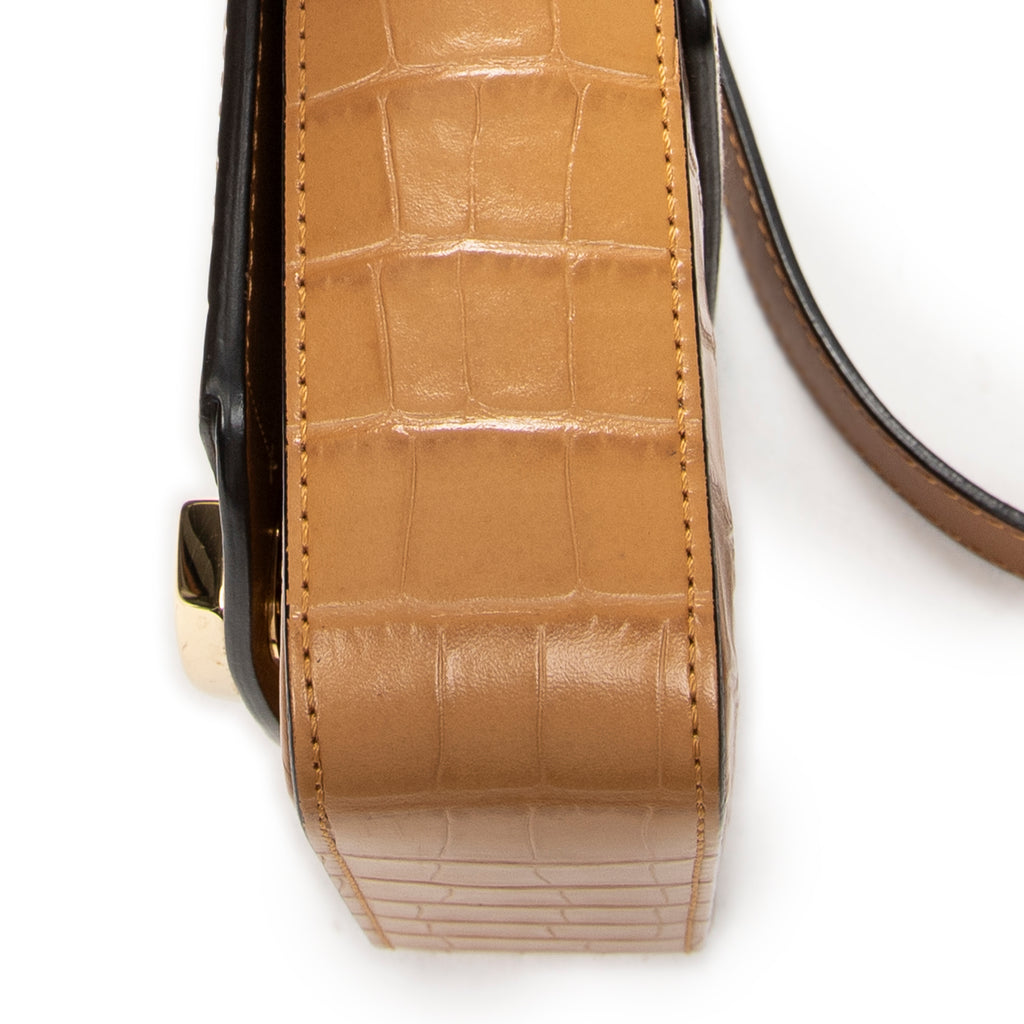 Shoulder Bag Mini C Crossbody Tan Croc Embossed Leather
