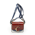 Shoulder Bag Mini C Crossbody Navy Croc Embossed Leather