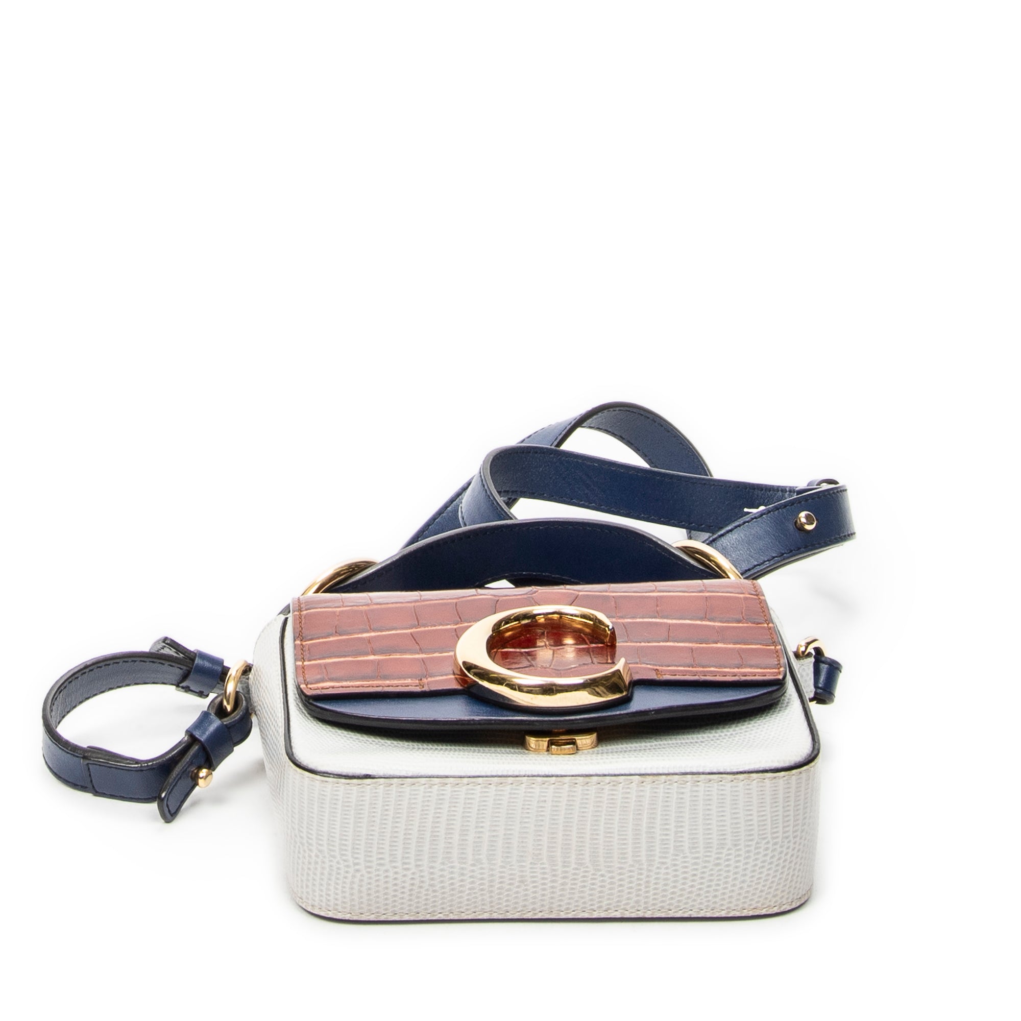 Shoulder Bag Mini C Crossbody Navy Croc Embossed Leather