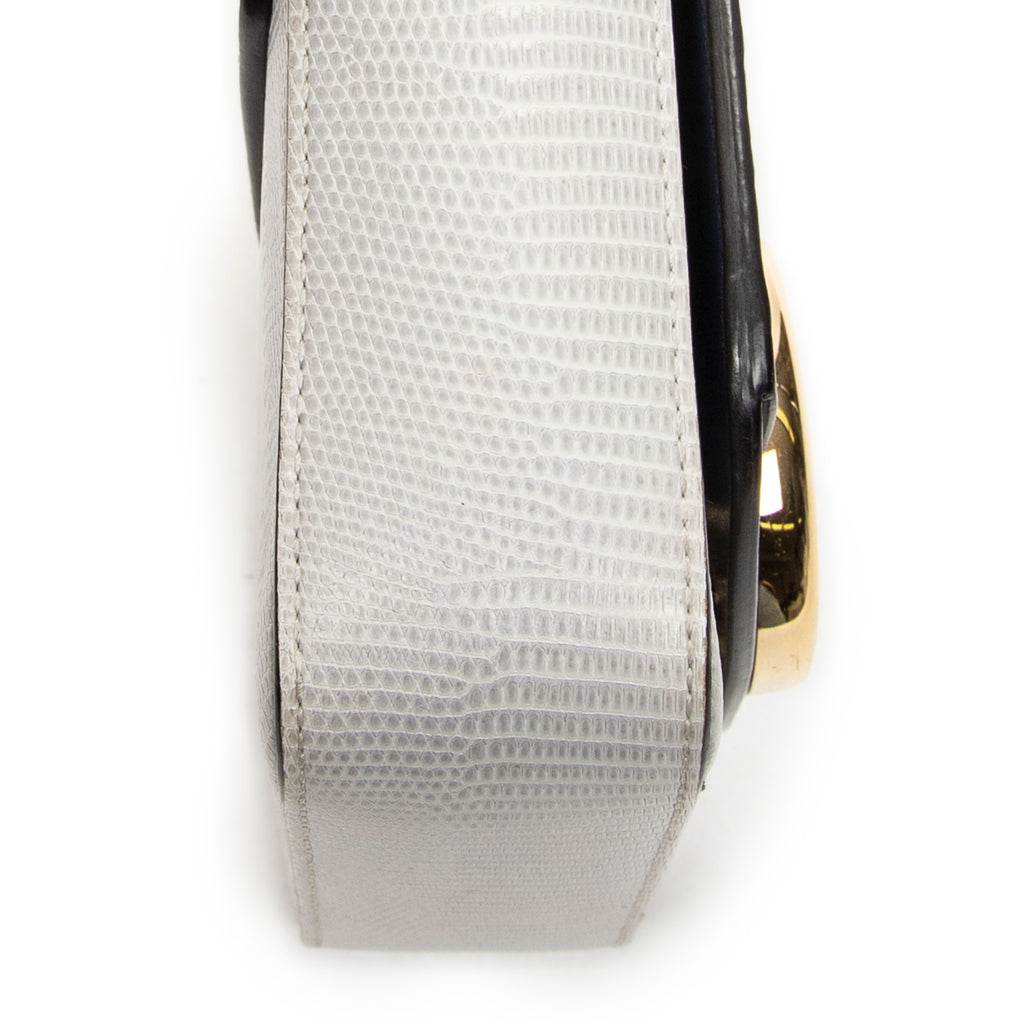 Shoulder Bag Mini C Crossbody Navy Croc Embossed Leather