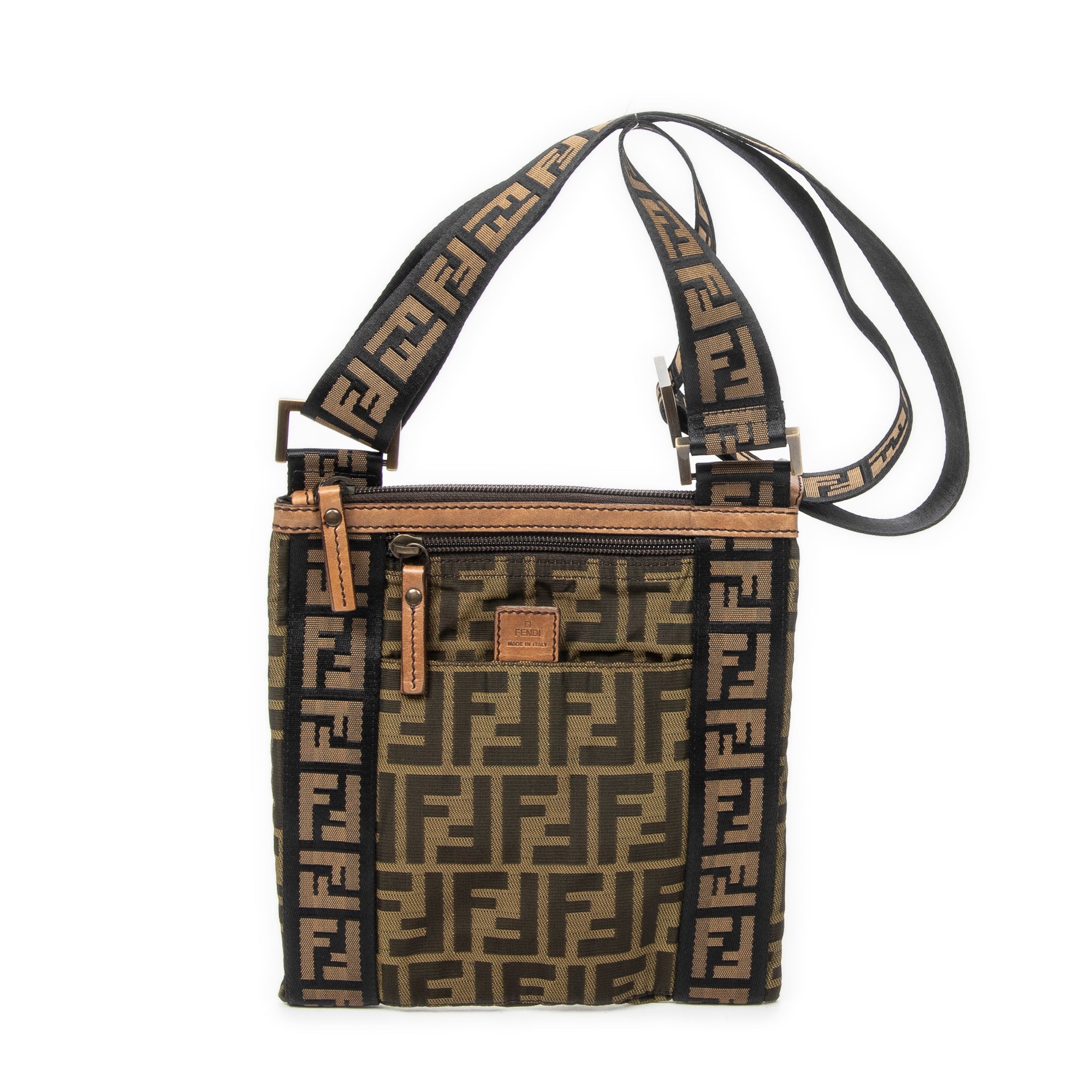 Shoulder Bag Square Zip Crossbody Brown Zucca Canvas