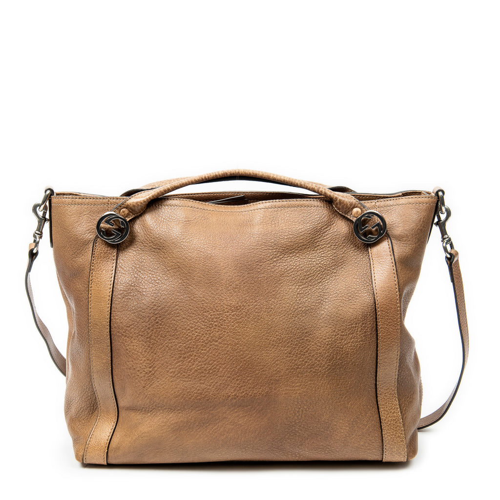 Shoulder Bag Miss GG Convertible Tote Brown Grained Calfskin Leather