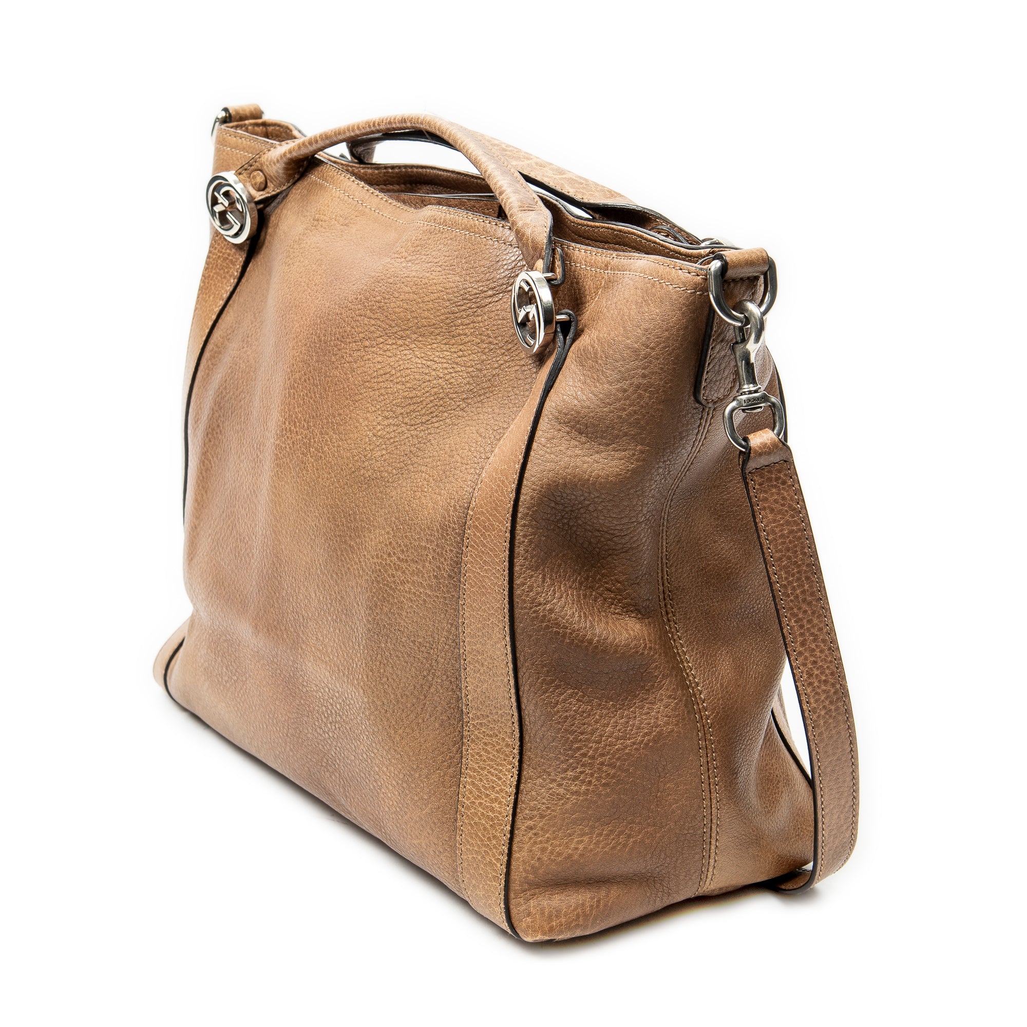 Shoulder Bag Miss GG Convertible Tote Brown Grained Calfskin Leather