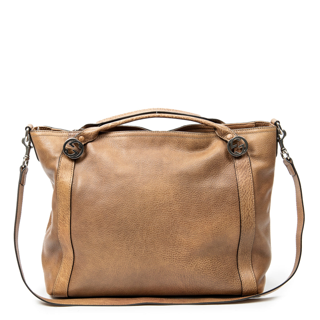Shoulder Bag Miss GG Convertible Tote Brown Grained Calfskin Leather