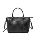 Shoulder Bag Convertible Satchel Black Microguccissima Leather