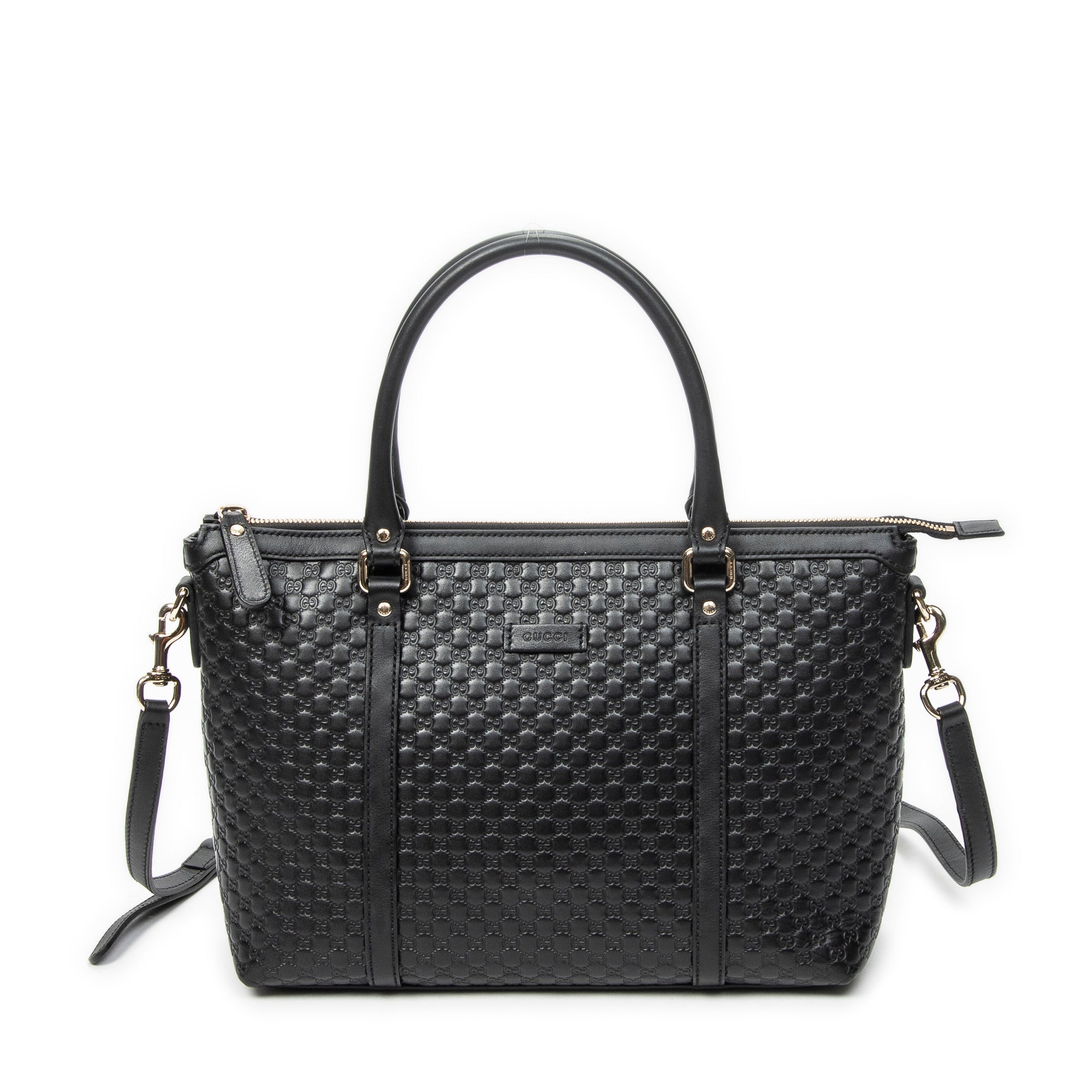 Shoulder Bag Convertible Satchel Black Microguccissima Leather