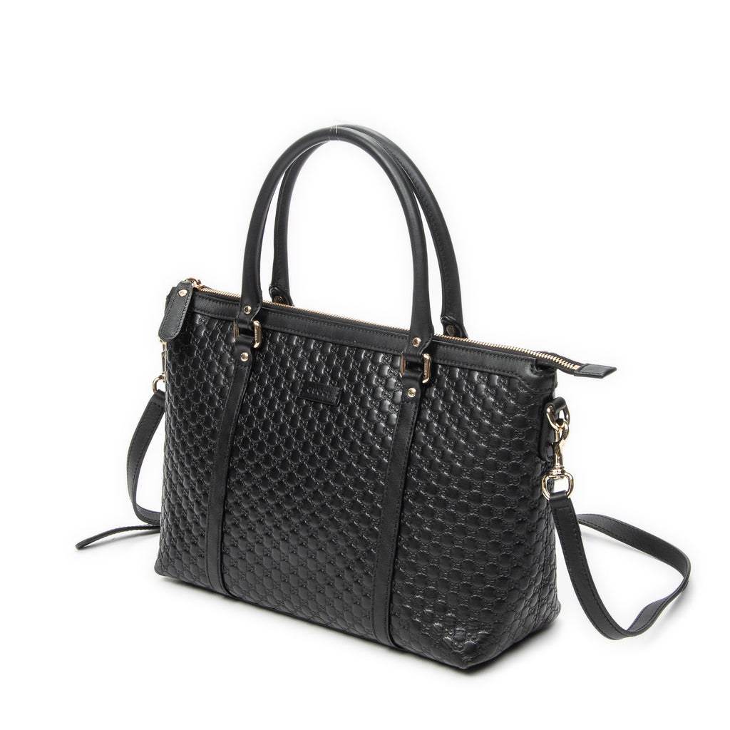 Shoulder Bag Convertible Satchel Black Microguccissima Leather