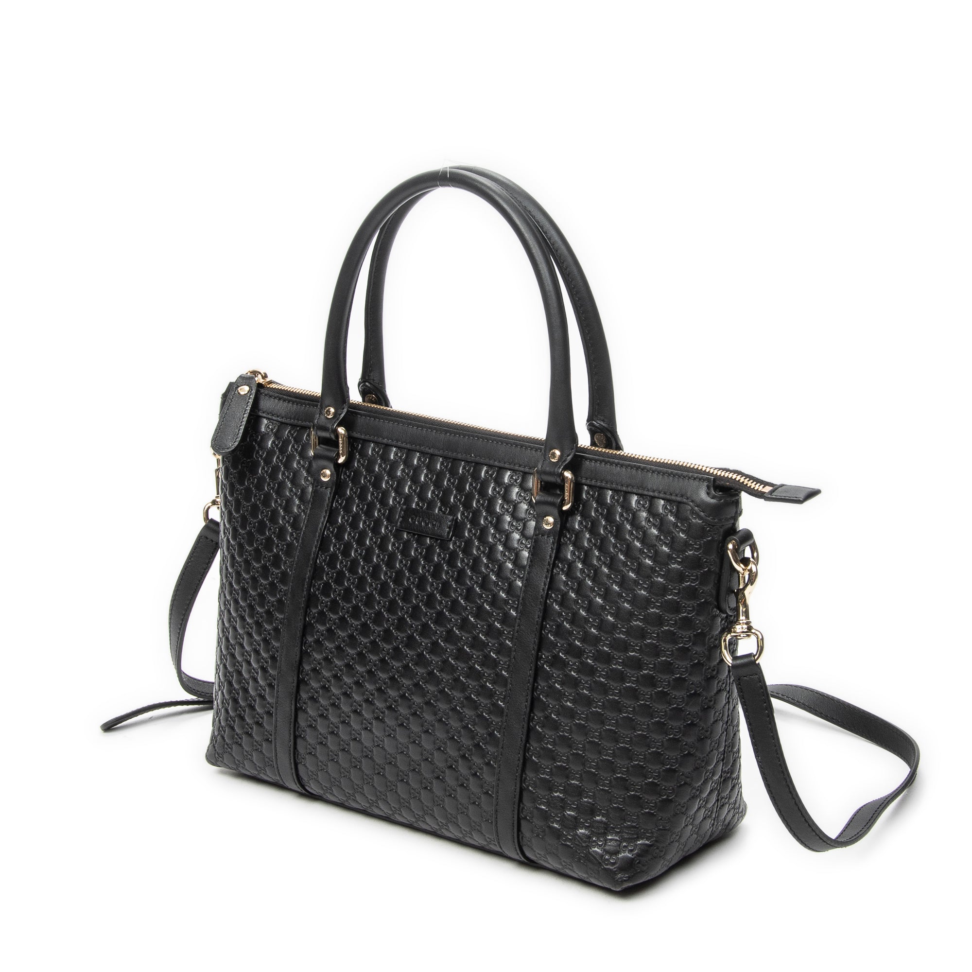 Shoulder Bag Convertible Satchel Black Microguccissima Leather