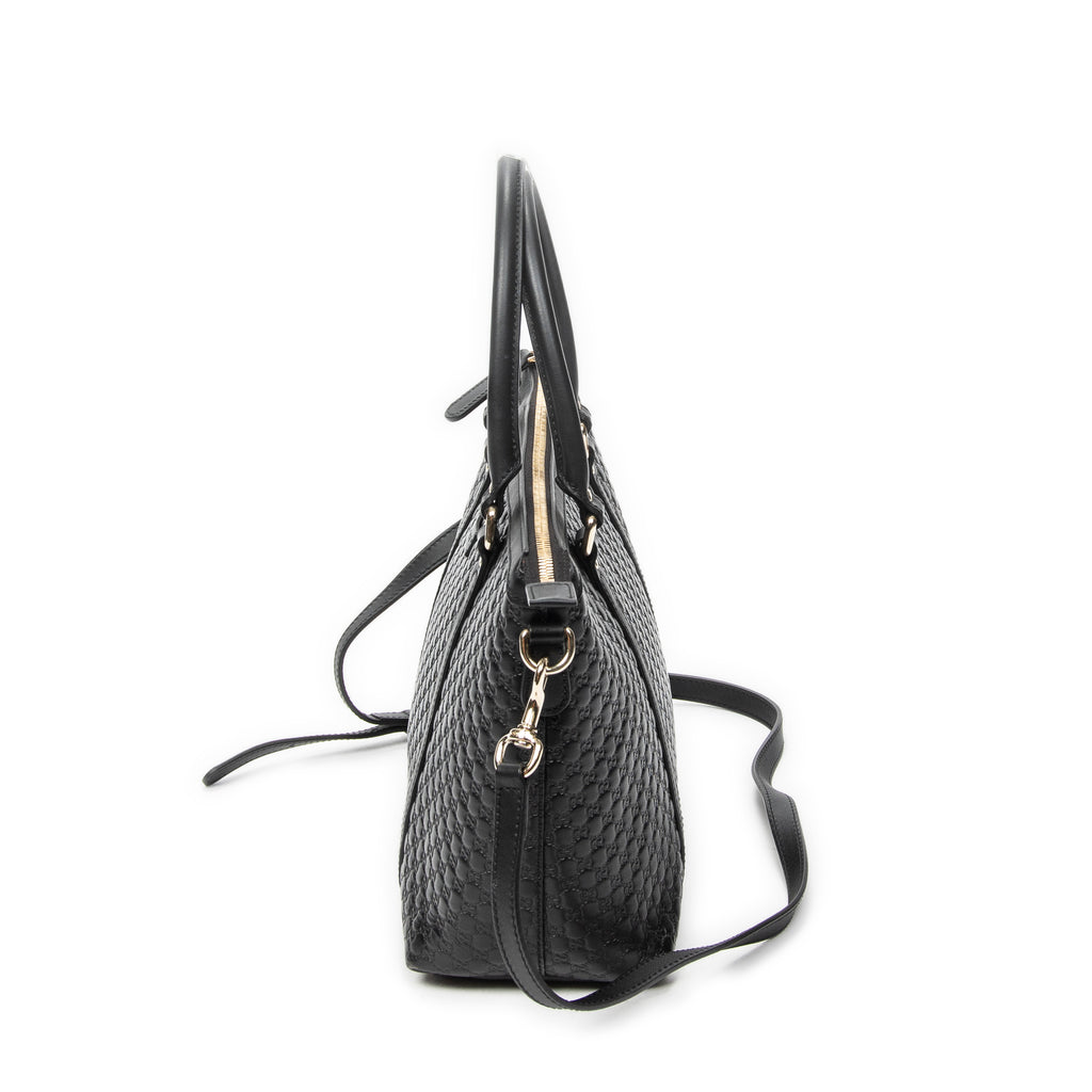 Shoulder Bag Convertible Satchel Black Microguccissima Leather