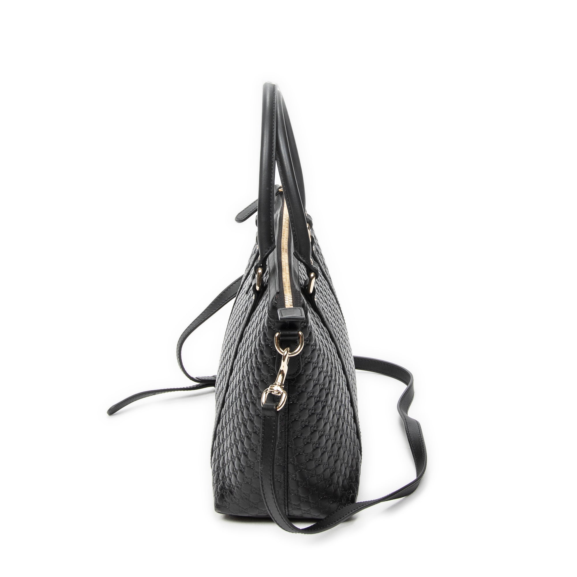 Shoulder Bag Convertible Satchel Black Microguccissima Leather