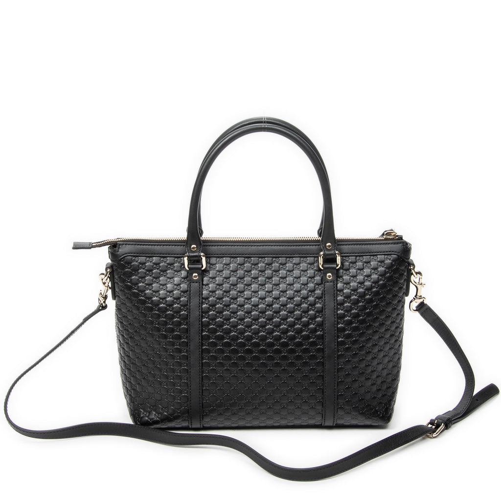 Shoulder Bag Convertible Satchel Black Microguccissima Leather