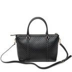 Shoulder Bag Convertible Satchel Black Microguccissima Leather