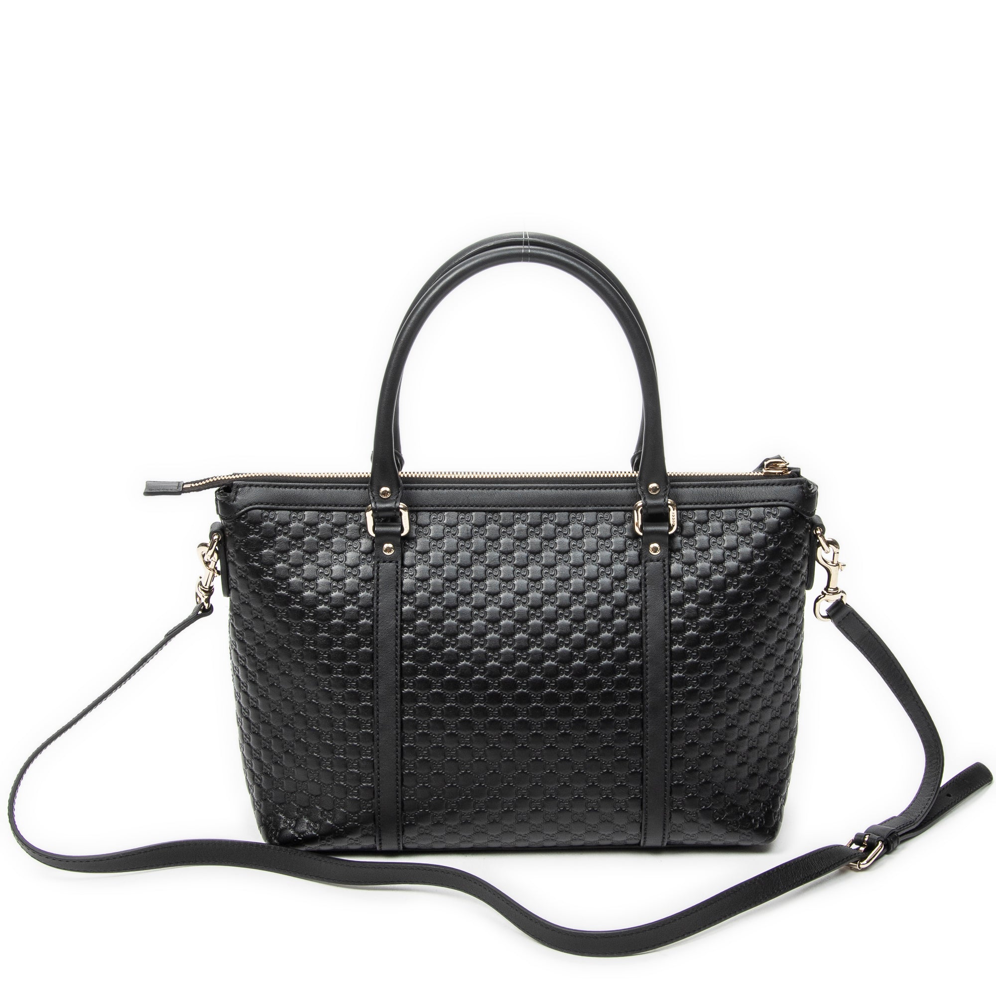 Shoulder Bag Convertible Satchel Black Microguccissima Leather